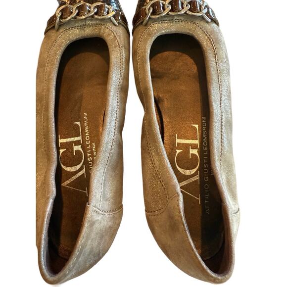 AGL Attilio Giusti Leombruni Ballet Flats Suede Python Chain Brown‎ 39 8.5-9 EUC - Picture 5 of 7